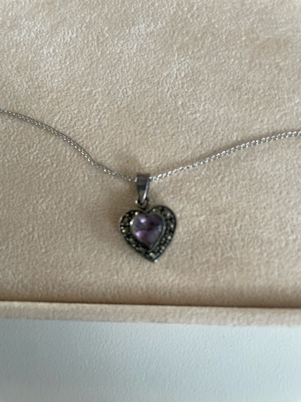 Peoples Silver Heart Amethyst Pendant Necklace with Purple Stone - Picture 2 of 4